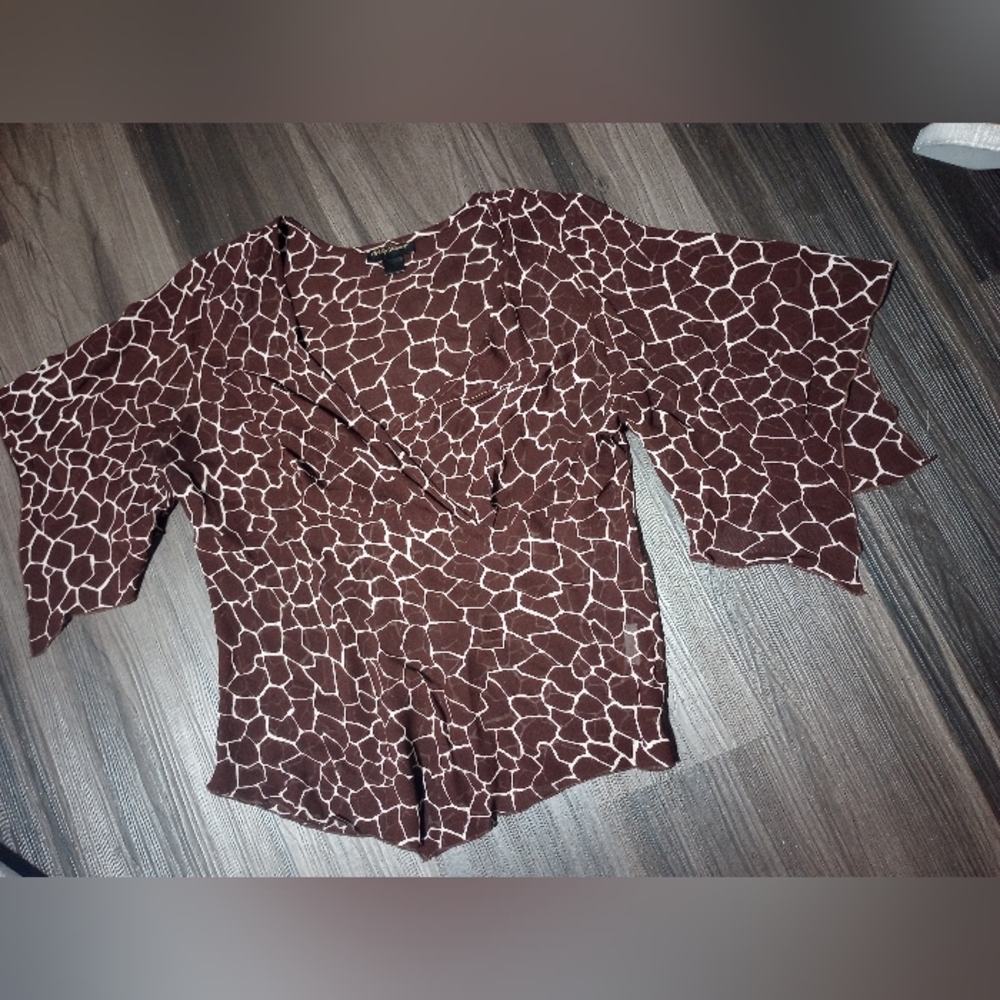 Ashley Stewart Sheer Giraffe Print Asymmetrical Top Size 16